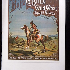 Vintage Buffalo Bills Wild West Rough Riders Circus Poster Bucking Steer Poster Size Book Page