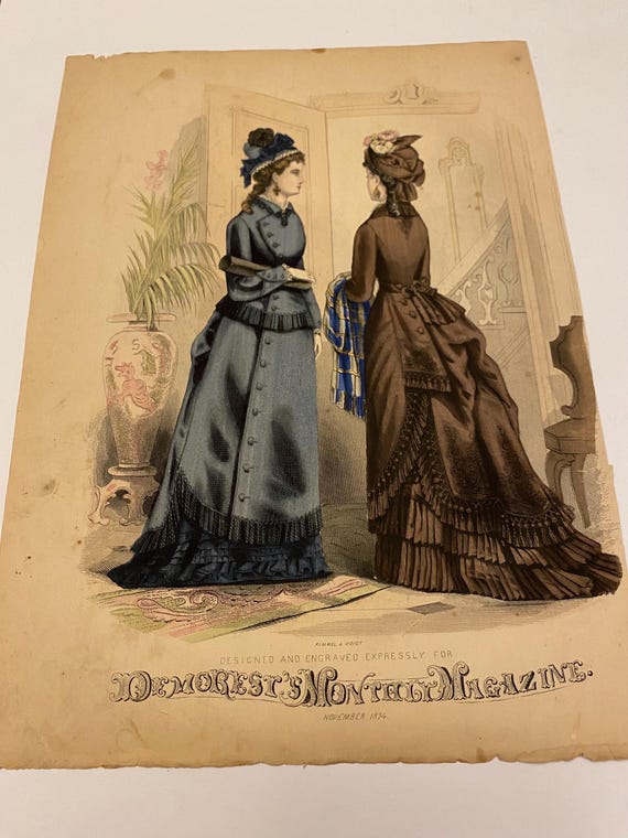 old fashioned ladies dresses 1874 Victorian Fashion Print, Antique Dress Illustration classy vintage dresses