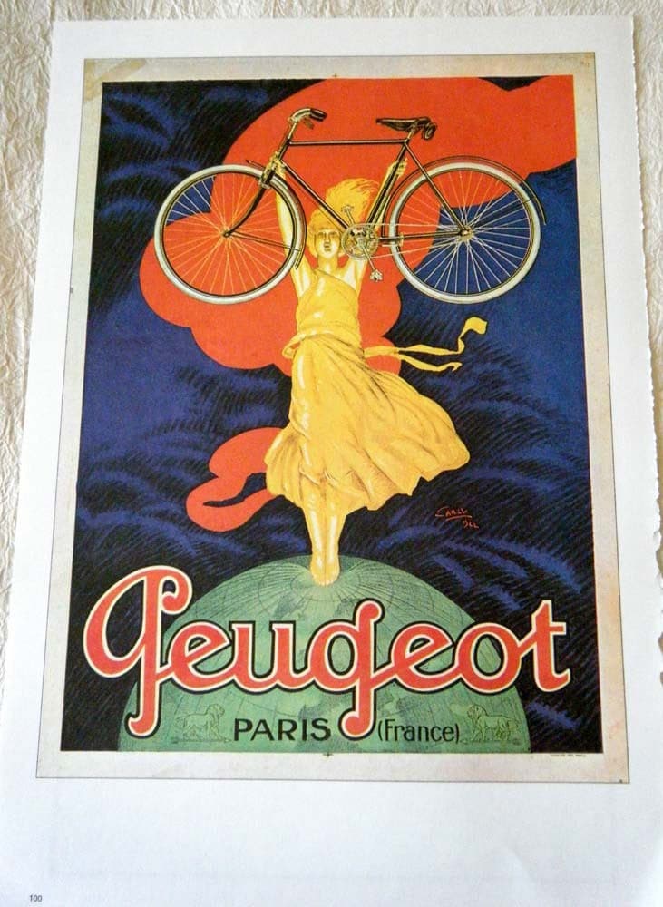 Vintage Bicycle Poster 1922 Peugeot Bicycles Woman Holding Bike Up 