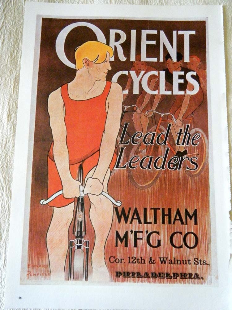 Vintage Bicycle Poster Lead the Leaders Man on Bike 1900s Orient