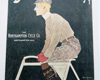 Vintage Bicycle Poster Print Northampton Poster Size 1970s Book Plate