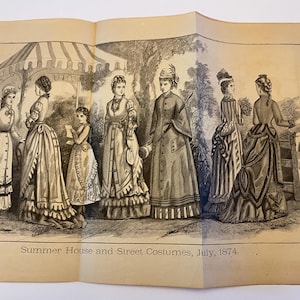 1870s Summer Fashion Antique Magazine Plate 1870s Original Antique Large Victorian Era Women in Dresses Historical July 1874