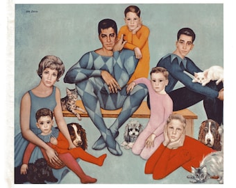 The Jerry Lewis Family as Harlequins - Big Eye Girl Lithograph Print - Margaret Keane 1964