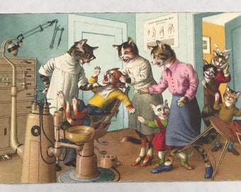 Cats at Dentist Dressed Cats Postcard 4872 Alfred Mainzer Anthropomorphic Cat Postcard