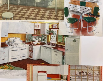 Vintage KITCHEN Illustrations Home Furnishings Magazine Cuts Fun and Colorful Illustrations Ephemera Lot