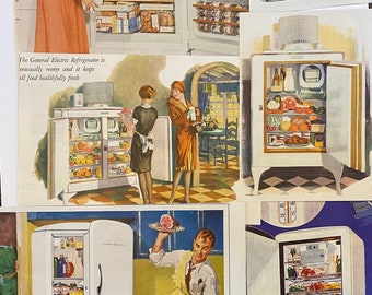 Vintage Refrigerator Kitchen Illustrations Home Furnishings Magazine Cuts Fun and Colorful Illustrations Ephemera Lot