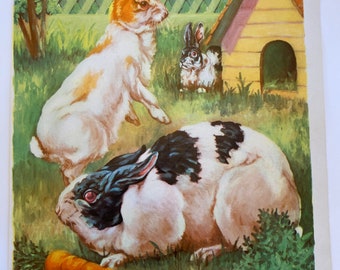 Bunny Rabbits  A Vintage Storybook Illustration by Victor Becker 1930s Childrens Book Page