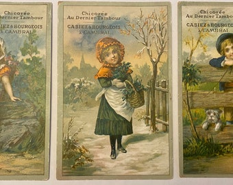 Antique French Chicory Coffree Advertising  Trade Cards Children in the Country