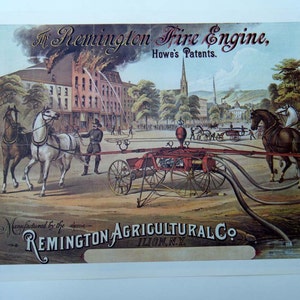 Vintage Advertising Poster Remington Fire Engine and Flipside Hoffman House Bouquet Cigar Poster Size Book Plate