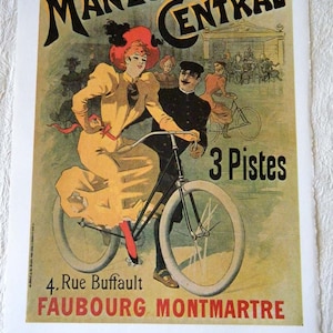Vintage Bicycle Poster 1894 Manege Central Bicycles Three-Rink Riding School Poster Size 1970s Book Plate