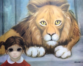 The Lion and the Child Margaret Keane Big Eye Girl Lithograph Book Print 1963 Large Folded