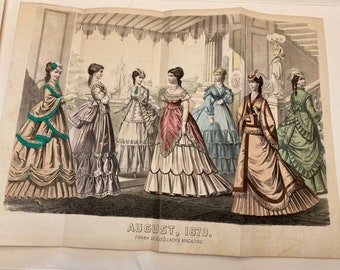 Antique Fashion Plate Frank Leslie’s Lady’s Magazine Fold Out August 1870