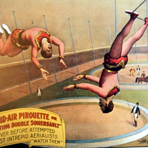 Marvelous Midair Twisted Double Somersault Pirouettes Vintage Circus Poster -  Poster Size Vintage Book Plate