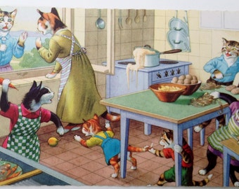 Food Fight Cats Postcard Alfred Mainzer Anthropomorphic Cats Postcard #4853