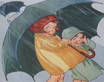 Rainy Day Vintage 1950's Child Health Poster Illustrated by C Twelvetrees