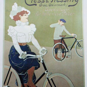 Vintage Bicycle Poster Cless & Flessing Bike Works Poster Size Book Plate