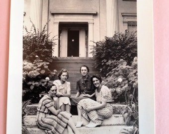 Greeting Card Vintage Photo Four Girl Freinds Seated on Steps Greeting Card and Envelope Blank Inside