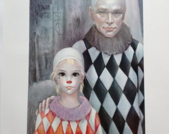 Harlequins Backstage Margaret Keane Big Eye Girl Lithograph Book Print 1960s