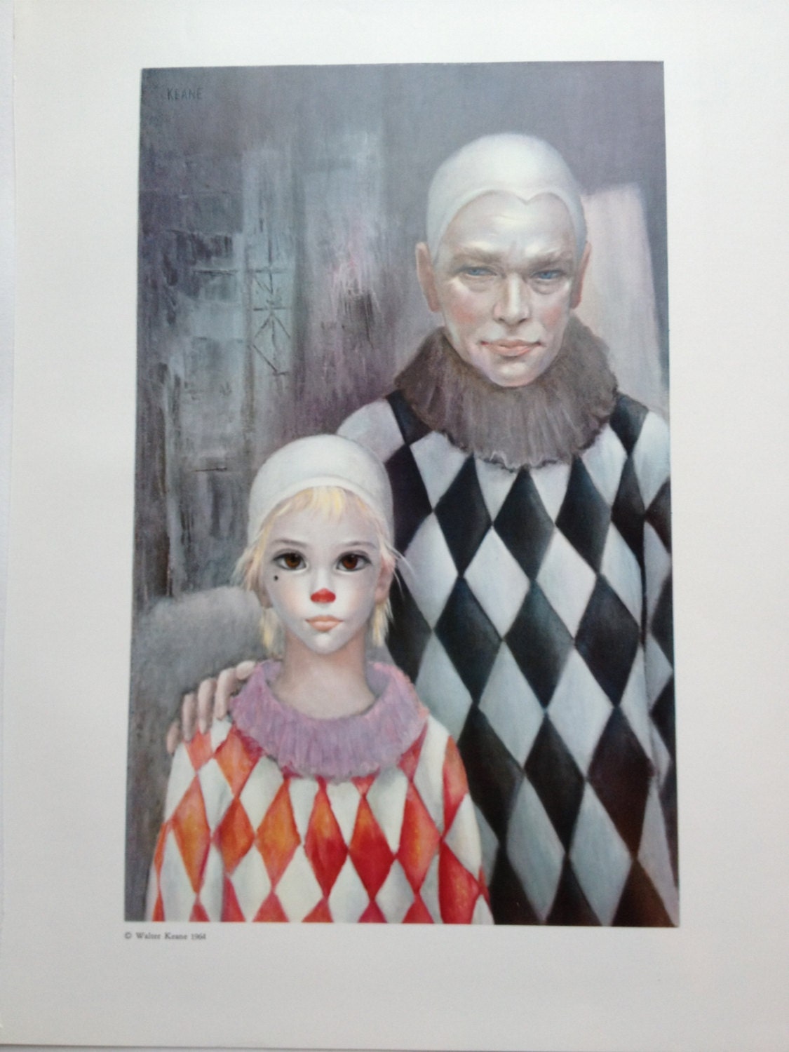 Harlequins Backstage Margaret Keane Big Eye Girl Lithograph Book Print  1960s - Etsy, image size:1125x1500