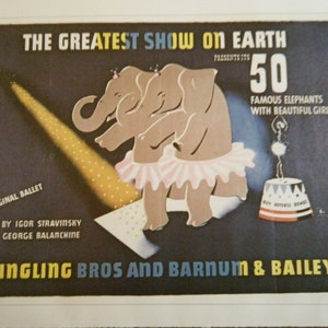 Elephants Ballet Vintage Circus Poster Print  Vintage Rongling Bros Barnum & Bailey Poster Size Book Page