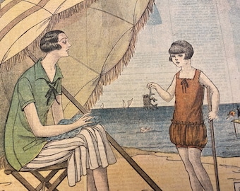 1920's French Fashion Magazine Le Petit Echo de la Mode August 1926 Beach Scene