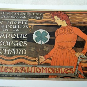 Vintage Bicycle Poster Georges Richard Bicycles and Automobiles Art Nouveau 18971897 Poster Size Book Plate