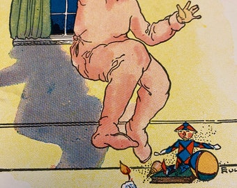 Jack Be Nimble 1930’s Mother Goose Nursery Rhymes Illustration by Eulalie