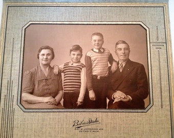 Vintage Portrait of a Detroit Family Dad Mom and the Boys Photograph in Folder 8 x 9