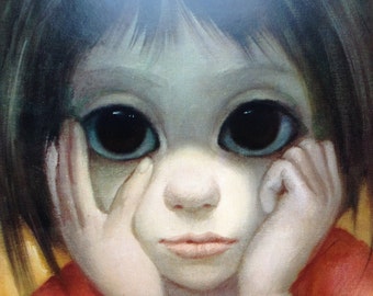 The Little Thinker - Big Eye Child  - Margaret Keane 1960s Reproduction Lithograph Print - 9-1/4 x 12-1/2