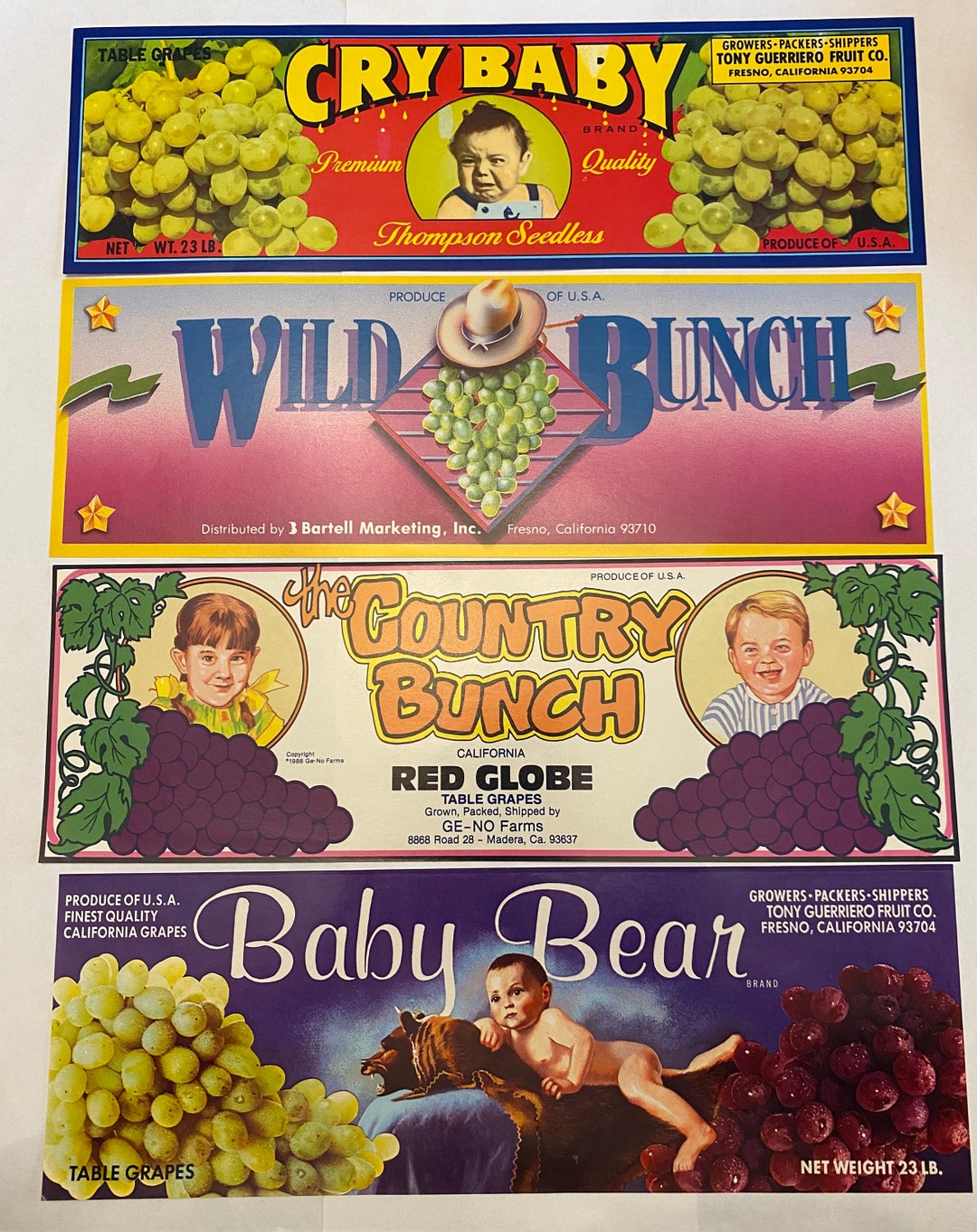 Vintage Grape Crate Labels Art, 1980s Fruit Advertising, Set of 4 - Etsy
