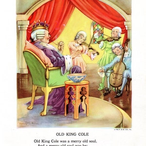 Old King Cole Mother Goose Nursery Rhymes Illustration by Eulalie 1930s Childrens Book Print
