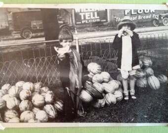 Greeting Card Vintage Photo of a Boy and a Girl with Watermelons Greeting Card and Envelope Blank Inside