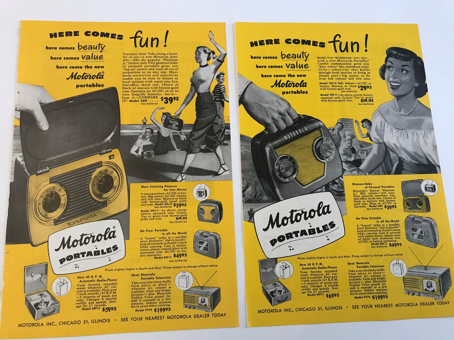 Vintage Motorola Portable Radio Ads Here Comes the Fun Etsy