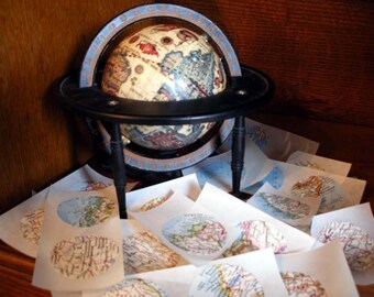 Vintage Atlas Map Stickers 100 1-1/2 Inch Round Authentic Vintage Maps