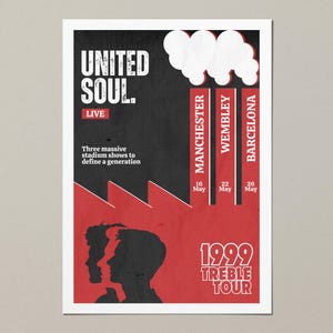 Manchester United Treble themed music tour print (A4, A3, A2)