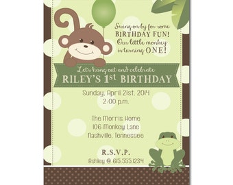 Monkey and Frog Birthday Invitation PRINTABLE PDF ONLY
