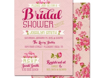 Pink Peonies Bridal Shower PRINTABLE PDF ONLY