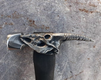 Alpha Skull Hammer, 2 lb Claw Hammer, Stainless Steel, Goat Skull, Functional Art Tool, California Framer