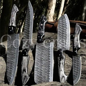 Handgeschmiedeter Damaststahl Koch Set, Küchenset, Küchenmesser Set Bestes Geschenk für ihn.