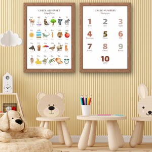 PRINTABLE Greek Alphabet and Number Posters | Brown/Neutral | A3 AND A2 - Other sizes available | Instant PDFs