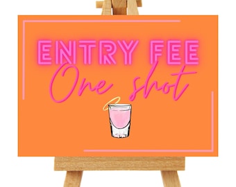 Letrero imprimible retro para fiesta "Entrada única" / Naranja y rosa / PDF