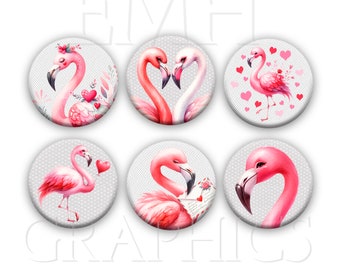 Valentine Magnets, Pink Flamingo Fridge Magnets, Kitchen Art,Tropical Birds, Cute Gift, Refrigerator Magnets, Valentine's Day, 1.5 inches