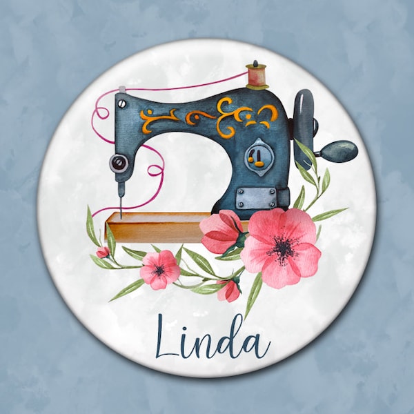 Personalized Pocket Mirror, Gift for Sewer, Sewing Machine, Gift for Her