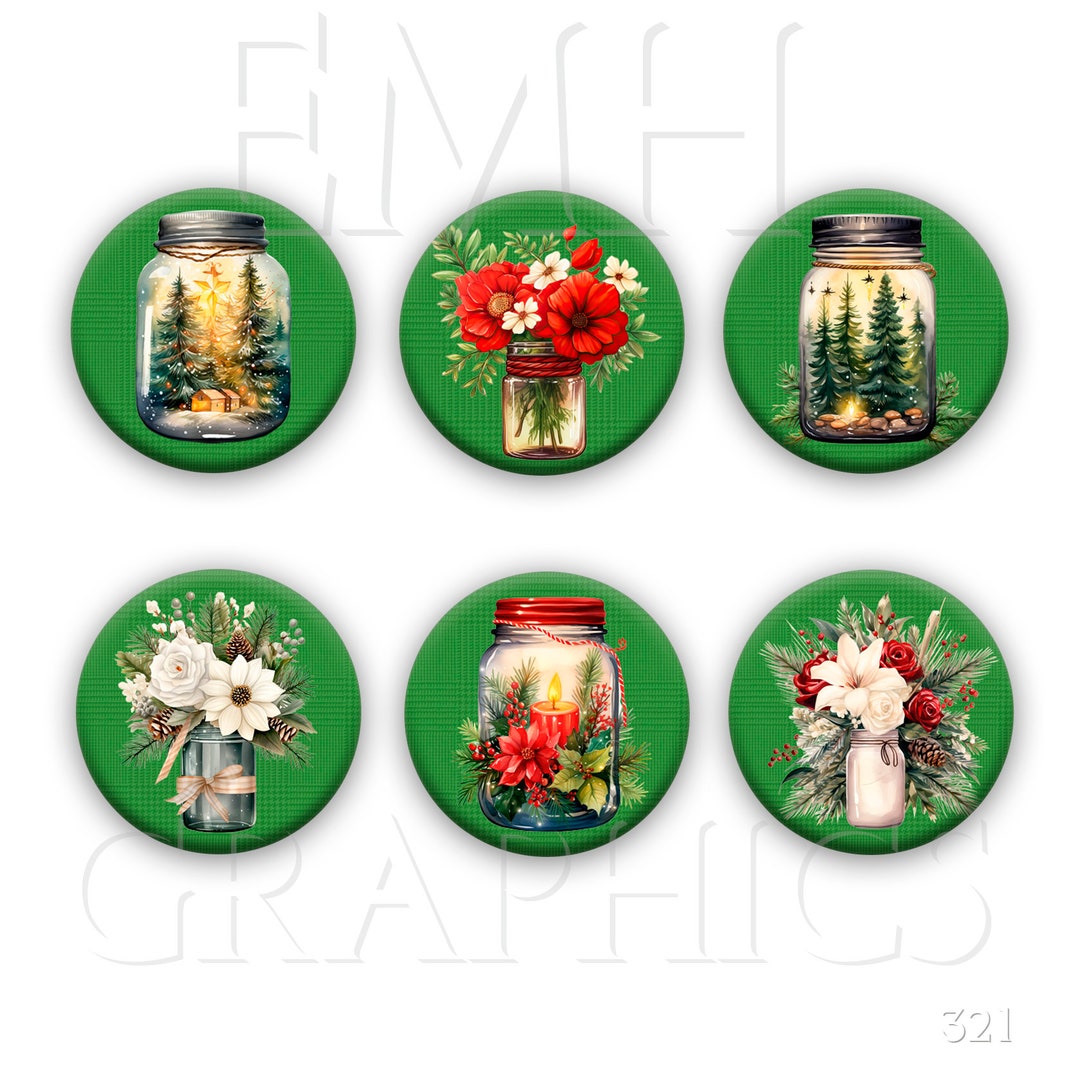 Christmas Mason Jar Fridge Magnets, Holiday Decor, Set of Six - Etsy