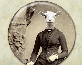 Novelty Pocket Mirror, Goat, Vintage Photo