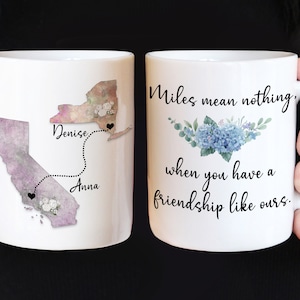 Long Distance Friendship Mug, Best Friend Gift, Custom State to State Friend Coffee Cup, Best Friend Moving