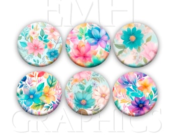 Pretty Flower Fridge Magnets, Colorful Refrigerator Art, Home Decor, 1.5" Set of Six