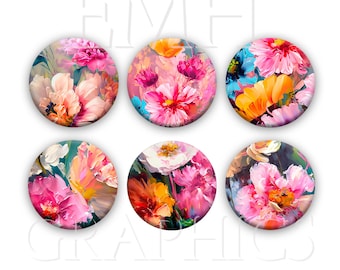 Colorful Flower Fridge Magnet, 1.5 inch, Set of Six, Refrigerator Magnets, Kitchen Decor