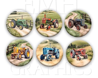 Tractor Fridge Magnets, Farm Equipment Refrigerator Magnets, 1.5", Set of Six