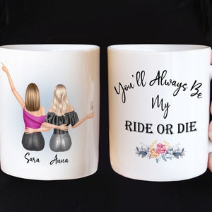 Kubek dla najlepszego przyjaciela, prezent dla najlepszego przyjaciela, Ride or Die Friend, kubek dla najlepszego przyjaciela, spersonalizowany kubek do kawy, spersonalizowany prezent urodzinowy, prezent dla niej